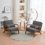 Same Code 33734058 Oak Armrest Oak Upholstered Single Lounge Chair Indoor Lounge Chair Dark Grey - Image 31