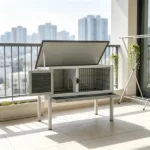 Gray Indoor/Outdoor Elevated Rabbit Hutch – Wooden Bunny Cage with Hinged Asphalt Roof & Removable Cleaning Tray - Image 4