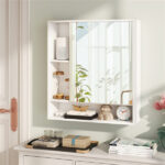 2 in 1 Mirrored Bathroom Wall Cabinet, Space-Saving Medicine Cabinet with Hidden Storage & Shelves - White - Image 2