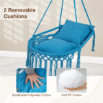 Navy Boho Macrame Hanging Swing Chair with 2 Padded Cushions, 330LBS Capacity Hammock Chair for Indoor Outdoor Bedroom Patio Balcony - Image 8