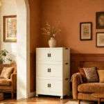 3 Tier Large Foldable Storage Cabinet with Wheels,Stackable Organizer Box for Kitchen Bathroom BedroomGarage drawer clear toiletry