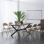 4pcs Elegant Foldable Iron & PVC Chairs for Convention & Exhibition Light Brown - Image 18