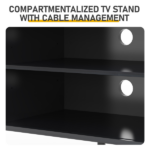 Black Embossed Particle Board TV Stand, Oval Tabletop 147×35×58cm, Entertainment Center with Slatted Sliding Doors, Modern Media Console Cabinet for Living Room - Image 6