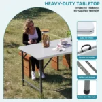 6FT Foldable Table, White Rectangular Portable Table with Carry Handle for Indoor Outdoor Picnic Party Camping(Shipment from Walmart) - Image 4