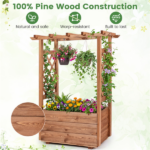 Natural Pine Wood Raised Garden Bed with Trellis & Hanging Roof, Elevated Wooden Planter Box with Drainage- Orange - Image 9