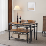 Dining Table Set for 4, Kitchen Table with 2 Chairs and a Bench, 4 Piece Kitchen Table Set for Small Space, Home Kitchen Bar Pub Apartment, Rustic Brown - Image 14