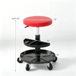 Red Adjustable Rolling Mechanic Stool with 2-Tier Tool Storage Trays, PU Leather Pneumatic Height Adjustable Workshop Seat with 5 Casters Holds 265LBS for Garage Repair - Image 7
