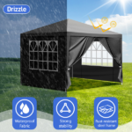 Same Code 00418742 10×10ft Black Outdoor Canopy Gazebo with 4 Removable Side Panels, 2 Zipper Doors and 2 Mesh Windows, Heavy Duty PE Cloth, Powder Coated Iron Pipes for Backyard Party Camping - Image 2