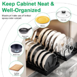 Adjustable Carbon Steel Sliding Cookware Storage Rack, Anti-Rust Pull Out Pan Lid Holder for Cutting Boards Baking Sheets Bakeware-black - Image 10