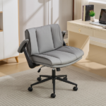 Cross Legged Chair with Flip-Up Armrests Leather, Cross Legged Office Chair on Wheels, Comfy Swivel Chair with Wide Seat for Home Office, Vanity, Ergonomic Desk Chair Adjustable, Grey - Image 8