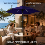 9ft Solar LED Patio Umbrella with Push Button Tilt & Crank, 6 Ribs Waterproof Polyester Outdoor Market Table Umbrella for Garden Backyard Pool, Navy Blue - Image 7