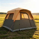 Orange Light-Blocking Outdoor Cabin Tent, Large 9x9ft Interior Windproof Rainfly Tent with Carry Bag Ground Stakes Ropes for Family Group Camping - Image 4