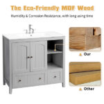 Grey MDF Lacquered Double Door & 2-Drawer Bathroom Vanity Cabinet with Decorative Molding - 91x46x82cm - Image 15