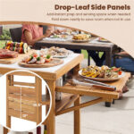 Acacia Wood Outdoor Grill Table with Drop Leaf, BBQ Prep Station with Faux Marble Resin Top - Image 5