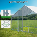 2*2*2m/6.5x6.5x6.5ft Silver Chicken Coop with Pointed Roof, 180g PE Rain Cloth, Metal Chicken and Rabbit Cage - Image 11