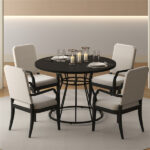 Black 47" Round Dining Table , Family-Sized for 4-6 People, Hourglass Metal Base & Curved Tabletop - Image 6