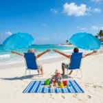 1 Pack Heavy Duty Steel Beach Chair with Umbrella, XL Size 15" Seat Height Royal Blue, Oxford Cloth with Support Bar, Single Position Adjustable, 120kg Load - Image 15
