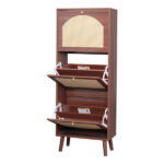 Rattan-covered 3-drawer shoe cabinet, particleboard, 54*24*135 cm, brown - Image 10