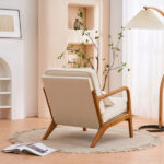 Same Code 44651052 Oak Armrest Oak Upholstered Single Lounge Chair Indoor Lounge Chair Off-White - Image 24