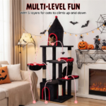 Gothic 5-Level Cat Tree 63" Tall with Sisal Scratching Posts Black Red Cat Tower - Image 7