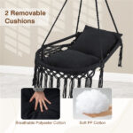 Black Boho Macrame Hanging Swing Chair with 2 Padded Cushions, 330LBS Capacity Hammock Chair for Indoor Outdoor Bedroom Patio Balcony - Image 7