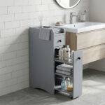 Gray particleboard with melamine veneer, 18*40*70cm, two-drawer, one-panel low cabinet with wheels and movable pull-out shelf, bathroom vanity - Image 9