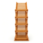 Foldable Bamboo Magazine Rack Brochure Display Stand with 5 Storage Pockets, 2 Adjustable Heights Pop-Up Design Anti-Slip Foot Pads Freestanding Floor Literature Holder Walnut Finish - Image 2