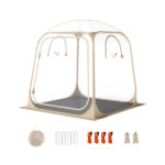 7×7FT Clear Pop Up Sports Tent, Waterproof Windproof PVC Tent for 2-4 People, Transparent Outdoor Pod for Camping Sports