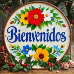 CIFbuy Spanish Flower Welcome Round Metal Sign 7.8x7.8in 1PC Vintage 2D HD Printed Iron Wall Decor Rustic Flat Hanging Plaque For Front TikTok, TikTok, ront Self-pickup Logiopics