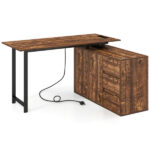 Reversible L-Shaped Desk with Built-in Charging Station, Home Office Desk with Drawers & File Cabinet - Rustic Brown - Image 3