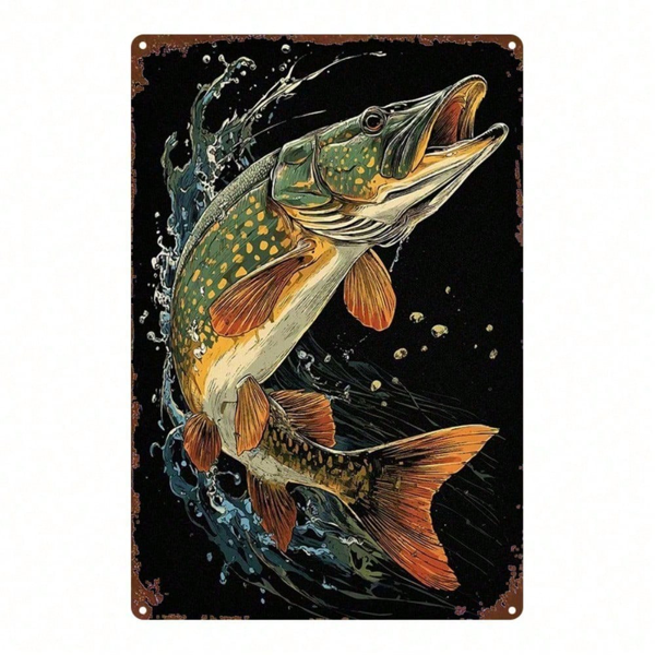CIFbuy Vintage Leaping Pike Metal Wall Sign 8x12 Inch, Retro 2D Flat Iron Fish Art Decor For Home Bar Garage Cafe Restaurant, Rustic Wa TikTok, TikTok, Art Decor For Home Bar Garage Cafe Restaurant Self-pickup Logiopics