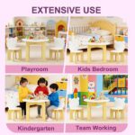 Kids Table and Chair Set, 3-Piece Toddler Table with 2 Chairs, Cute Bear-Back Chairs, Sturdy Wooden Activity Table Set for Kids, Playroom, Bedroom, Preschool - Image 9