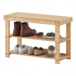 27-In Bamboo Shoe Rack & Bench, 3-Tier 280 lb Capacity Storage Organizer for Entryway, Living Room, Balcony, Wood