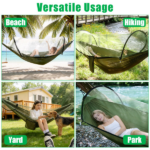 3-in-1 Camping Hammock with Automatic Pop-Up Mosquito Net, Lightweight 70D Nylon Portable Hammock Supports 440lbs, Dual Zipper Outdoor Hammock for Camping Hiking Backpacking Beach Backyard - Image 10