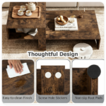 2-Tier Modern Geometric Coffee Table Engineered Wood Low Center Table with Storage Shelf, Waterproof Surface Cross Base Accent Table for Living Room Tea Game Work - Brown - Image 6