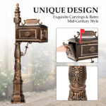 Decorative Large Mailbox with Post, Heavy Duty Cast Aluminum Postal Mail Box with Address Plaque, Antique Bronze - Image 9