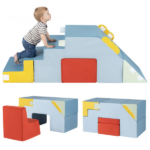 3 in 1 Toddler Soft Foam Climber with Slide, Convertible Velvet Play Set with Table & Chair, Washable Climbing Blocks