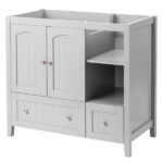 Grey MDF Lacquered Double Door & 2-Drawer Bathroom Vanity Cabinet with Decorative Molding - 91x46x82cm - Image 3