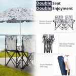Portable Outdoor 2-Seat Folding Chair with Removable Sun Umbrella Coconut Tree - Image 7