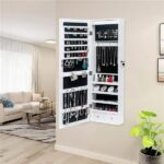 Non Full Mirror Wooden Wall Mounted 4-Layer Shelf, 2 Drawers, 8 Blue LED Lights, Jewelry Storage Mirror Cabinet - White - Image 15