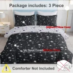 3 Piece Sparkle Black Meteor Shower Printed Duvet Cover Set Twin Size for Home Bedroom Decor - Image 4