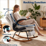 Beige Faux Leather Rocking Computer Chair, Height Adjustable Home Office Chair with Tension Control, Space‑Saving Flip Armrest Task Chair for Study Vanity Use - Image 7