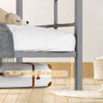 Grey Twin Bunk Bed Square Tube High Guardrail Side Ladder Opening Iron Bed - Image 12