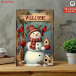 CIFbuy Vintage Metal Snowman Welcome Sign, Rustic Winter Wall Decor With Cardinal Birds & Holly, 2D Flat Red White Green Christmas Plaq TikTok, TikTok, rdinal Self-pickup Logiopics - Image 3
