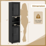 67" Tall Slim Bathroom Storage Cabinet with Fluted Doors, Adjustable Shelf Freestanding Narrow Organizer - Black - Image 5