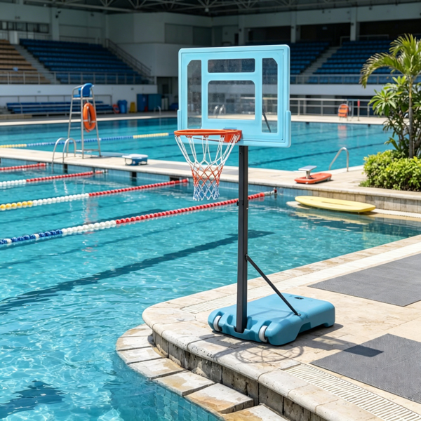 Adjustable Height Portable Basketball Hoop Stand 36.5-48.5 Inch Poolside System with Clear Backboard And Fillable Base for Whole Family - Blue Black Red