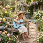 Sky-blue color 30-inch Round Acoustic Guitar with Picks, Strings, Capo, Case, Tuner, and Strap - Image 11