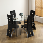 Same Code 65542081 4-seat simple rectangular cylindrical leg table tempered glass stainless steel clear glass 110 * 70 * 75cm - Image 12
