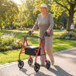 2-in-1 Rollator Walker with Seat (Red), 8-Inch Large Wheels & Versatile Braking System, Adjustable Height - Image 9