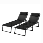 Black 2 Folding Chaise Lounge Pool Chairs – for Poolside Tanning, Pillow, Breathable Mesh - Image 2